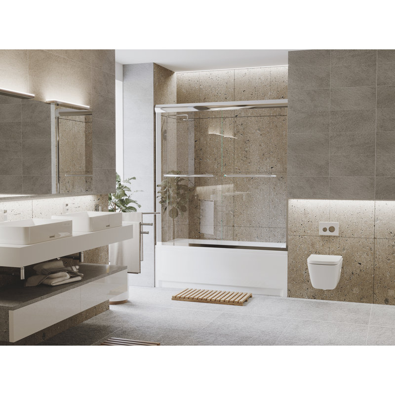 Paragon Series - W x 58'' H Sliding Door Frameless Tub Door with, Brite Silver (Chrome)