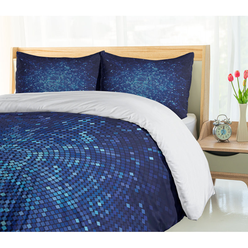 Pale Blue and Navy Geometric Queen Duvet Cover Set
