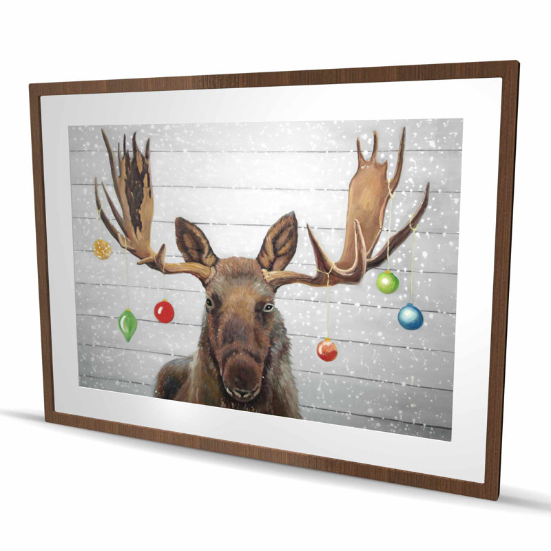 «Moose Has Christmas Balls» - reproduction encadrée de chambre à coucher rustique, Brun
