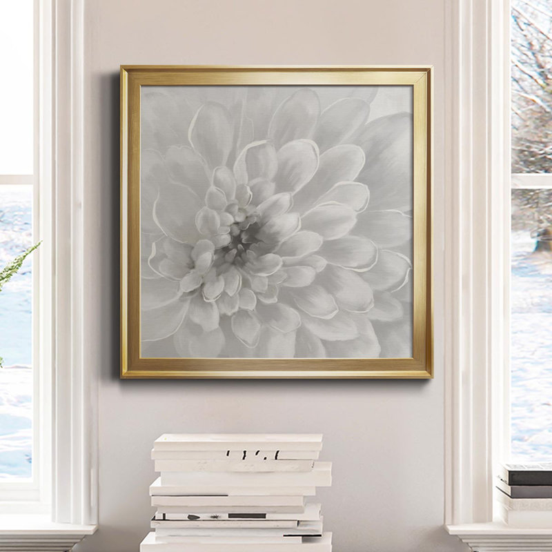 Dahlia - Peinture sur toile encadrée, Cadre doré, H 17,5 po x l 17,5 po x P 1,5 po