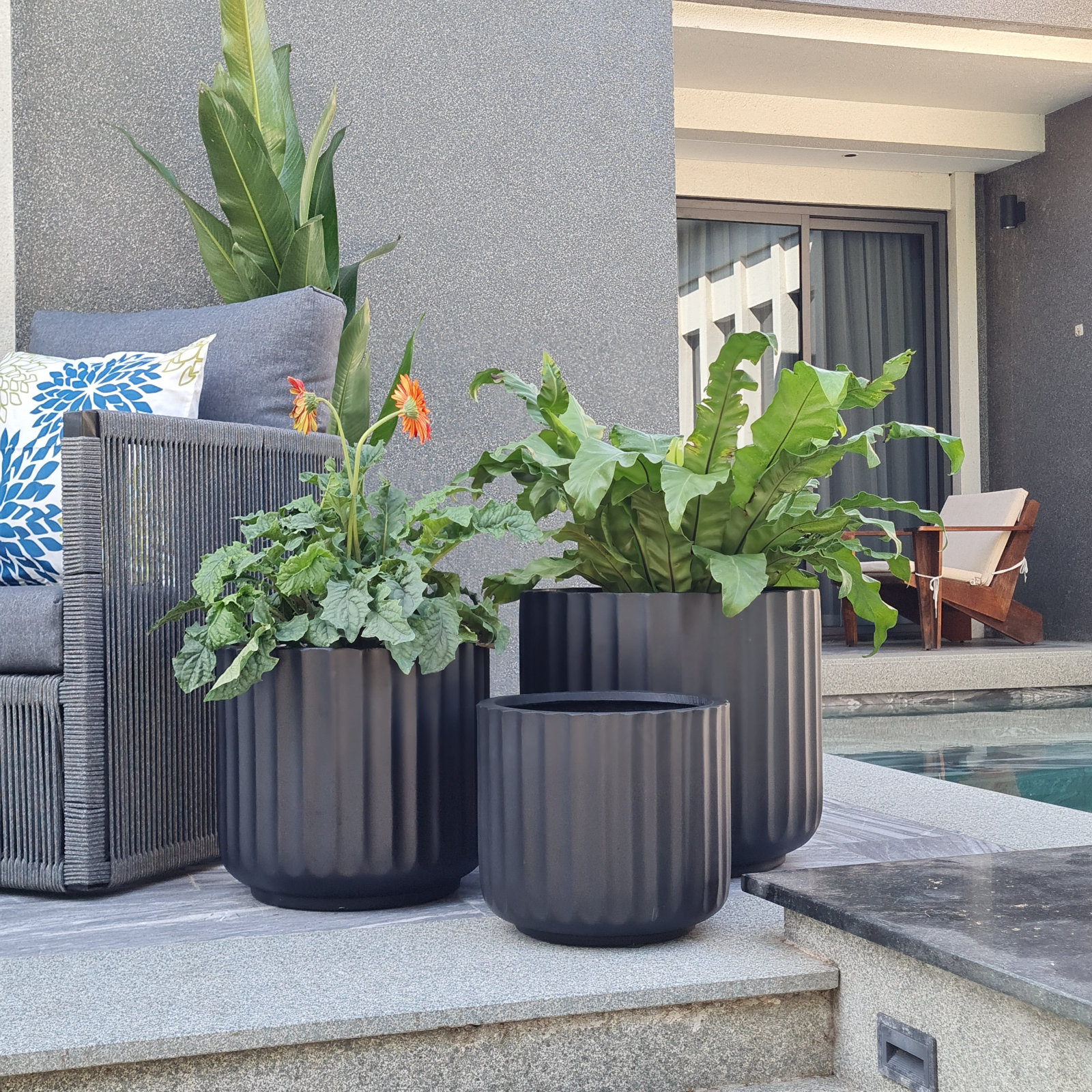 Allenville Fiberstone Planter, Black, 10" H x 11.5" W x 11.5" D
