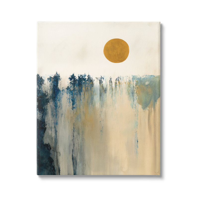 Motif abstrait de formes abstraites de paysage de soleil par Dina D''argo, L 16 po x H 20 po, Toile tendue