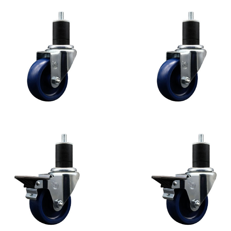 Ensemble de roulettes extensibles pivotantes en poly solide 2 roues SCC PLB 3,5 po x 1-3 / 4 po