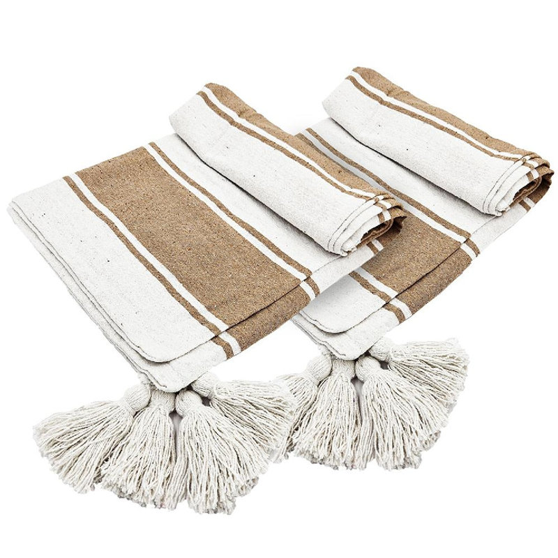 Carson 50" x 60" White and Brown Striped Throw Blanket Set