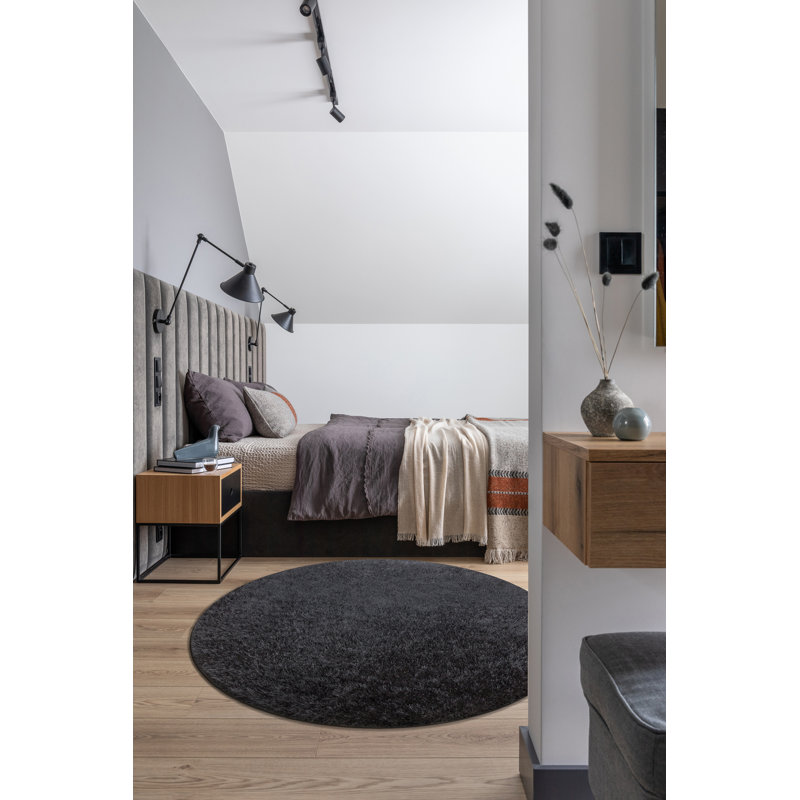 Taryn Solid Colour Area Rug, Round 100cm, Black