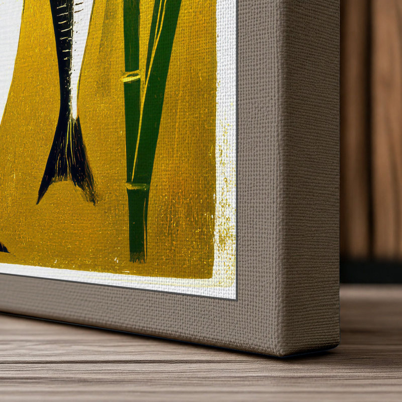 Three Fish In Green Geometric - Print, 30x20 - 76.2 x 50.8 cm, Taupe Border