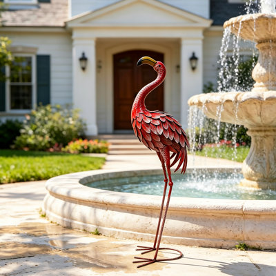 Orine 34.3“ Metal Standing Flamingo Garden Statue