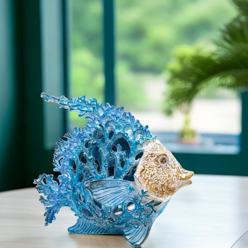 Statue de poisson-corail turquoise et bleu