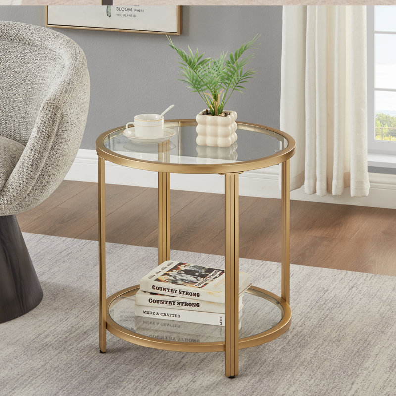 Doynton Round Glass Top End Side Table, Gold