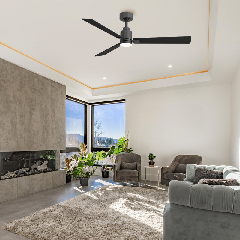 Slim 52in 3-Blade Smart Ceiling Fan 2700K-6000K CCT Tunable Range LED Light Kit with Remote Control and Brushed Nickel Hardware with Reversible Titanium or Wood Blades Works With iOS or Android App