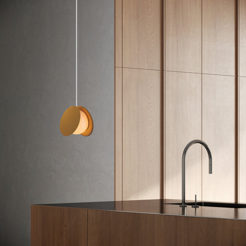 Pendulum Pendant Light, Mustard, White, 14" H x 9.69" W x 8.03" D