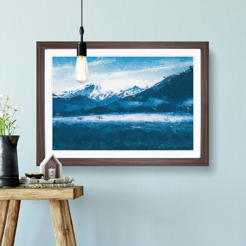Snow Covered Mountains in Abstract - Picture Frame Graphic Art Print, 62cm H x 87cm W x 2cm D, Walnut Framed