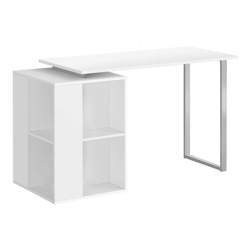 Bureau d'ordinateur, bureau à domicile, à gauche, à droite, tablettes de rangement, L 55 po, bureau, ordinateur portable, stratifié blanc, métal, contemporain, moderne