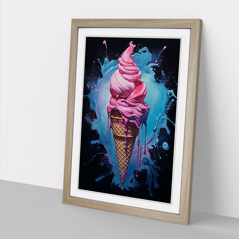 Ice Cream Gestural - Framed Print, Oak, 34cm H x 25cm W x 2cm D