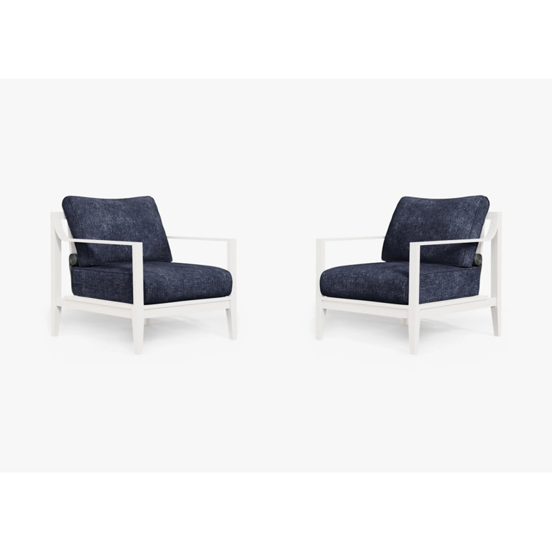 White Aluminum Outdoor Armchair Conversation Set, Deep Sea Navy