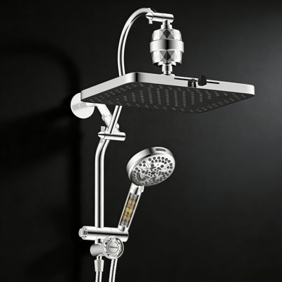 Filtered Rainfall Shower Head Combo, 13'' Showerhead With 10 Spray Handheld, 71'' Hose & Holder,