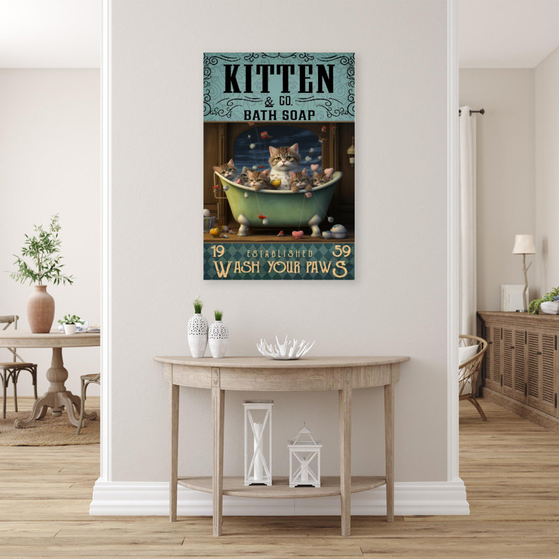 Kitten Bath Soap - 1 pièce, reproduction d'art graphique sur toile tendue, H 36 po x l 24 po x P 1,25 po
