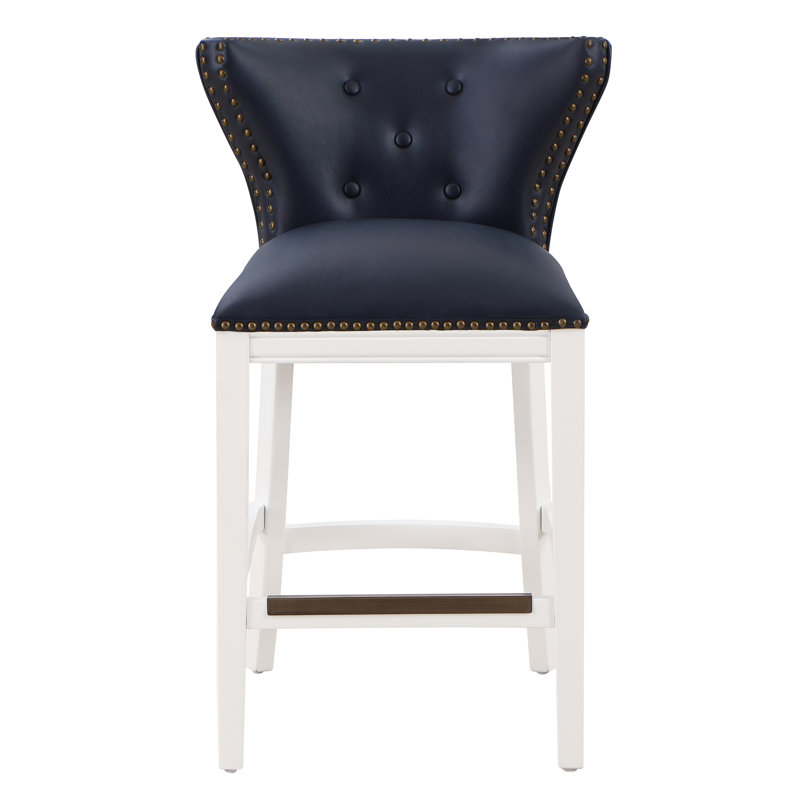 Upholstered Counter Stool with Solid Wood Frame