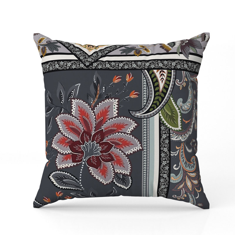 Coussin Floral, H 18 po x l 18 po, Gris