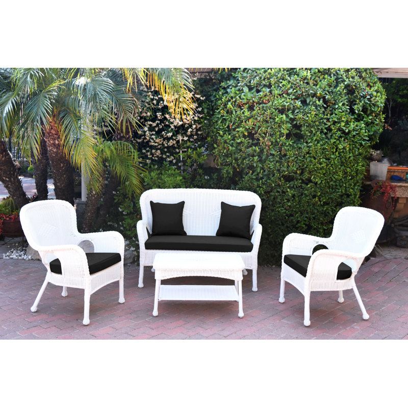 Bellas 4 Piece Sofa Set with Cushions, Black, White