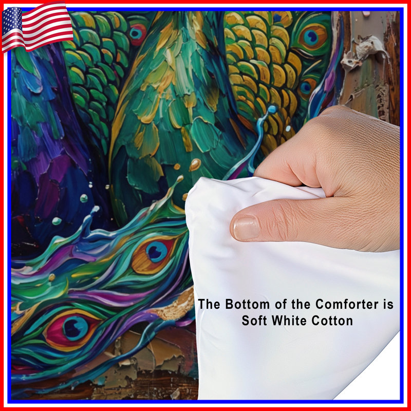 Colorful Peacock Trio Comforter, King
