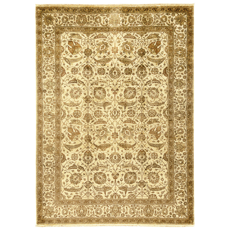 Hand Knotted Wool Area Rug in Beige