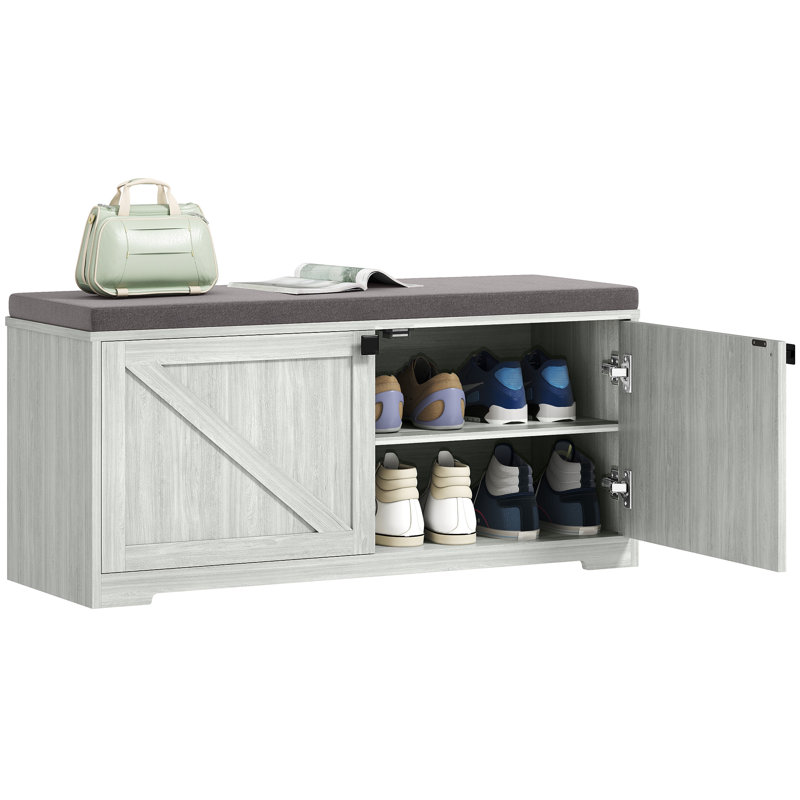 Banc à chaussures avec rangement, range-chaussures rembourré, 8 paires, gris clair