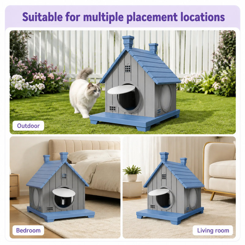 Maison de chat compacte et résistante aux intempéries, refuge en plastique robuste pour petits et moyens chats, assemblage facile