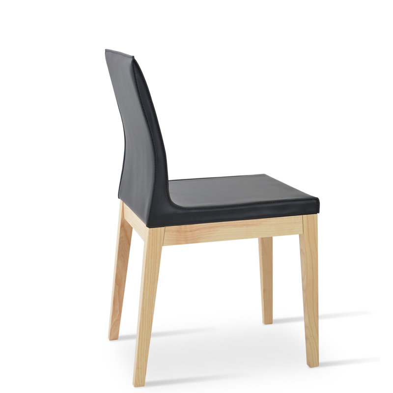 Polo Wood Side Chair, Black Faux Leather, Natural Ash
