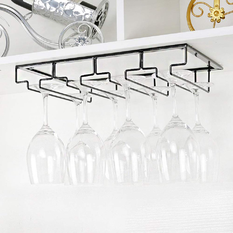 Adalyna Open Shelving Wine Glass Rack, Black