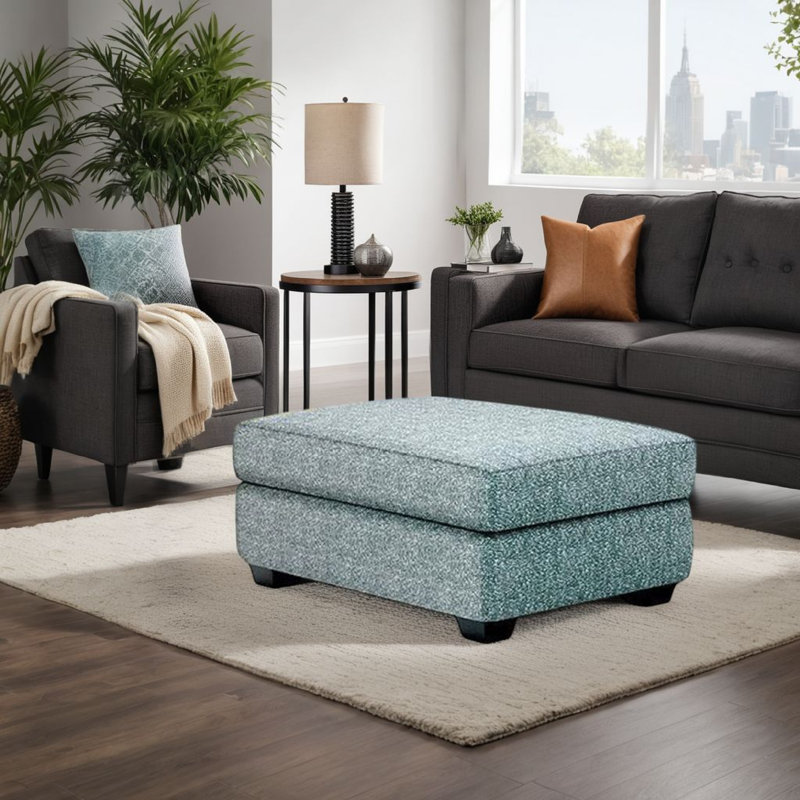 Repose-pieds Berrie, dessus rembourré en polyester bleu sarcelle, bois noir, 40 pouces