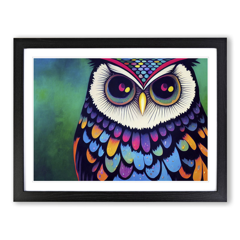 Colourful Owl Art Vol.2 - Framed Print, 25cm H x 34cm W x 2cm D, Black Framed