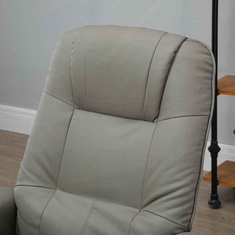Faux Leather Manual Recliner with Swivel Wood Base and Padded Armrest