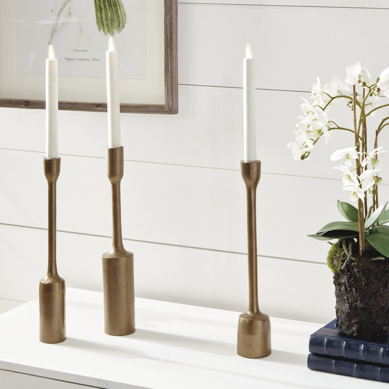 Imbali Metal Tabletop Candlestick, Antique Brass