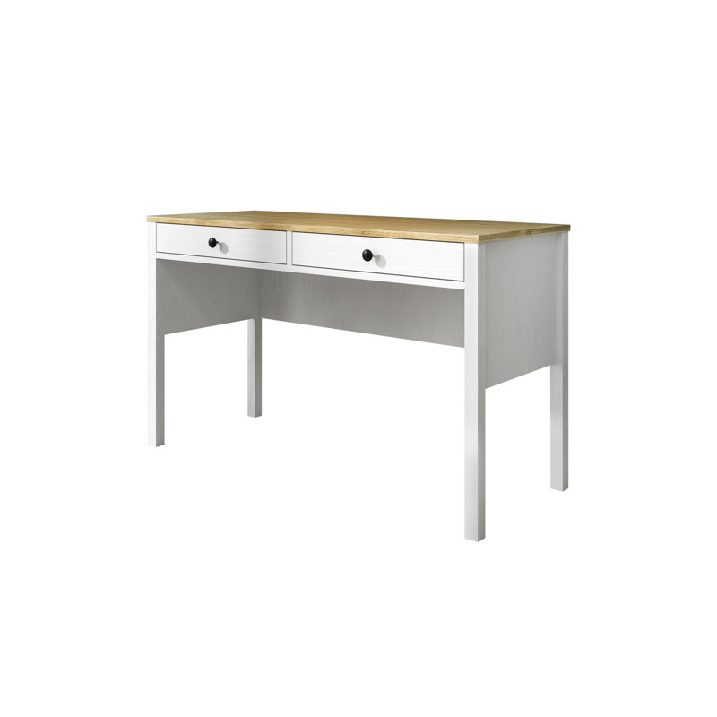 Modern Study Desk with Shelves, White & Wood Finish, 47.2 x 28.7 x 23.6 inches | 100% Melamine Coated Particle Board, 0.7 inch Thickness | MDF Legs, Metal Handles, Wall-Mountable, Stylish & Functional Design