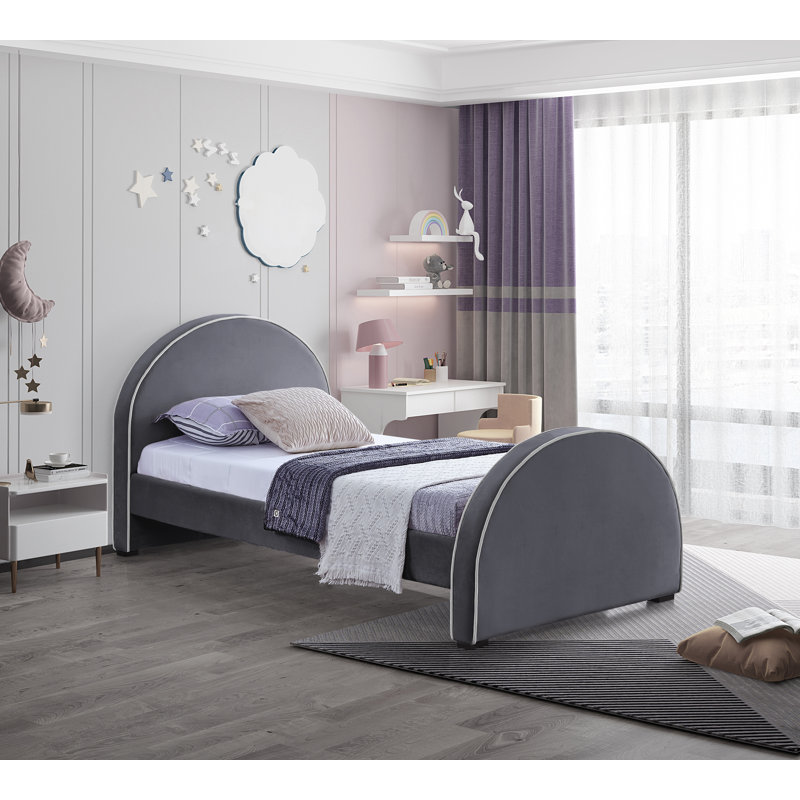 Hilbrand Upholstered Unfinished Panel Bed, Grey Velvet, Twin