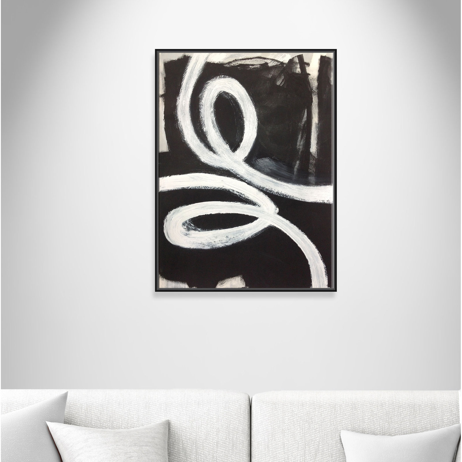 Hendrix "White Swirly Swirls 1" Print, 40" H x 30" W x 2" D, Black Framed