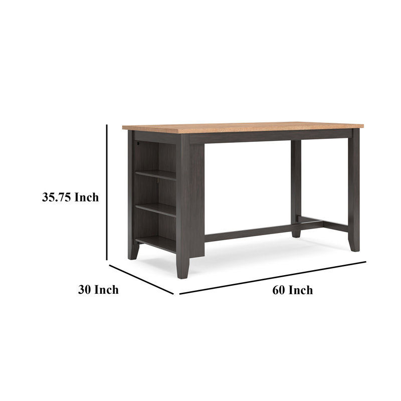 Gasy Counter Height Dining Table, 60 Inch, Mango Wood, Dark Brown