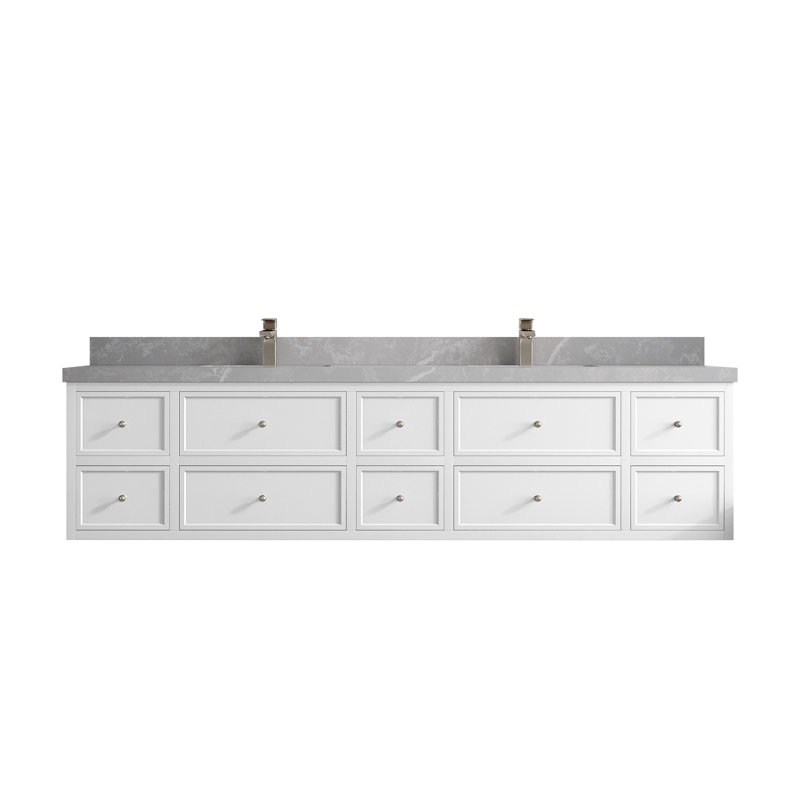 Flottant 84 po Roswell X P 22 po De salle de bain Calacatta Poanazzo Quartz, Gris perle