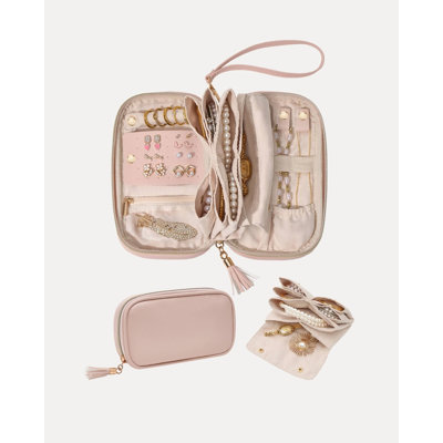 Travel Jewelry Case Organizer, Ultra-Slim Soft Pouch, Gift for Women -Apricotpink