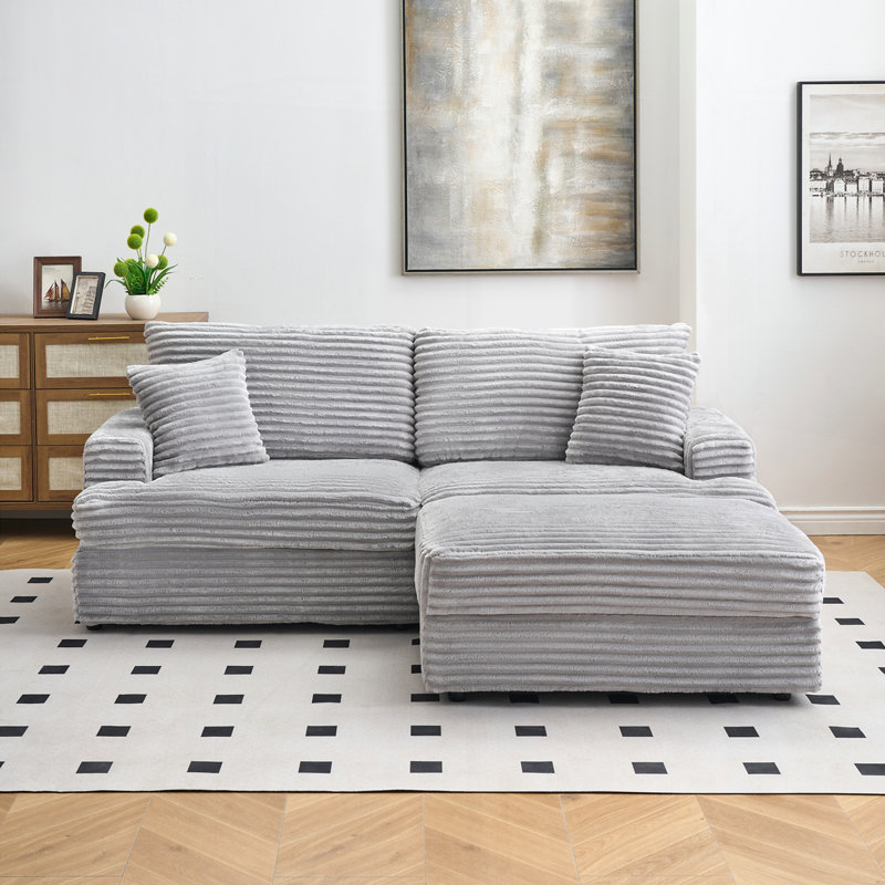 Canapé en velours côtelé 88,58 pouces avec pieds de rangement simples, Gris