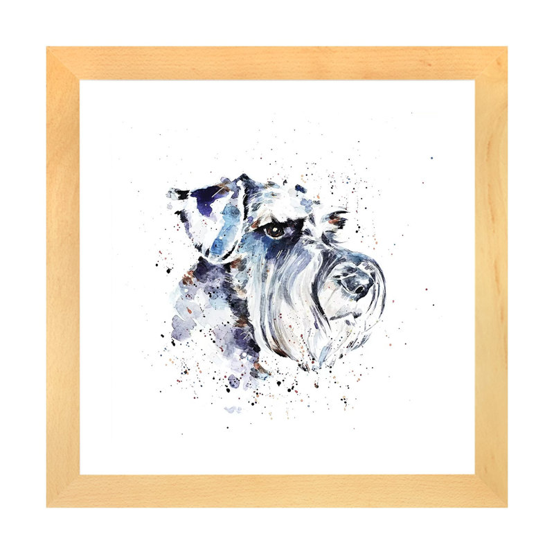 Schnauzer II par EdsWatercolours - impression, H 24 po x l 24 po x p 1 po, Toile avec cadre en bois beige, Blanc