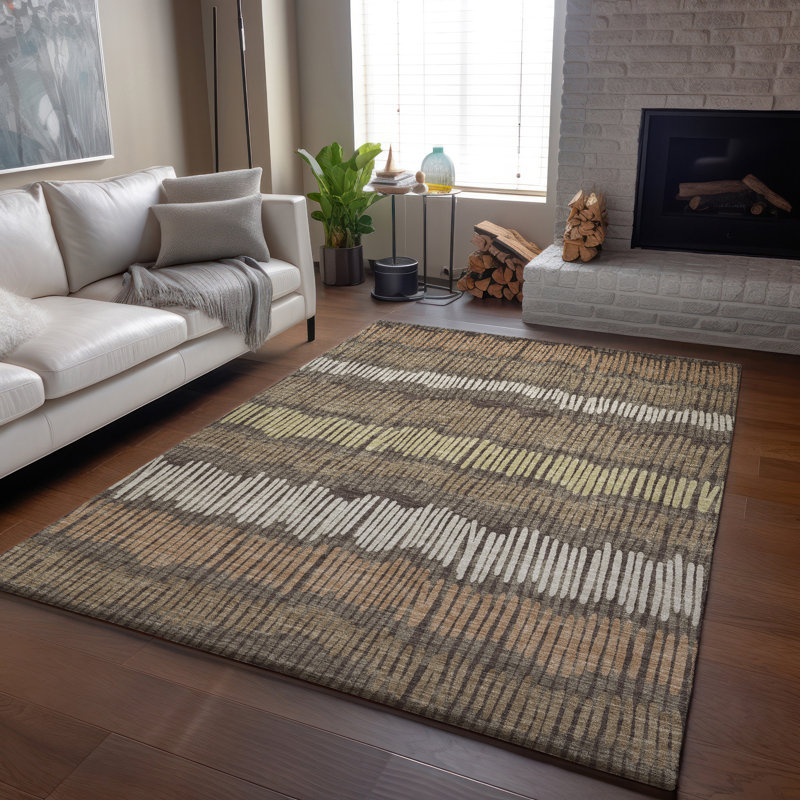 Tapis brun Prisco lavable à la machine de qualité supérieure, Rectangulaire 8 pi x 10 pi