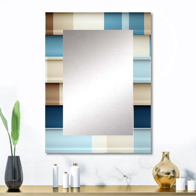 Motif rayé blanc et bleu côtier - miroir rayé, miroir mural décoratif moderne, impression d'art en métal