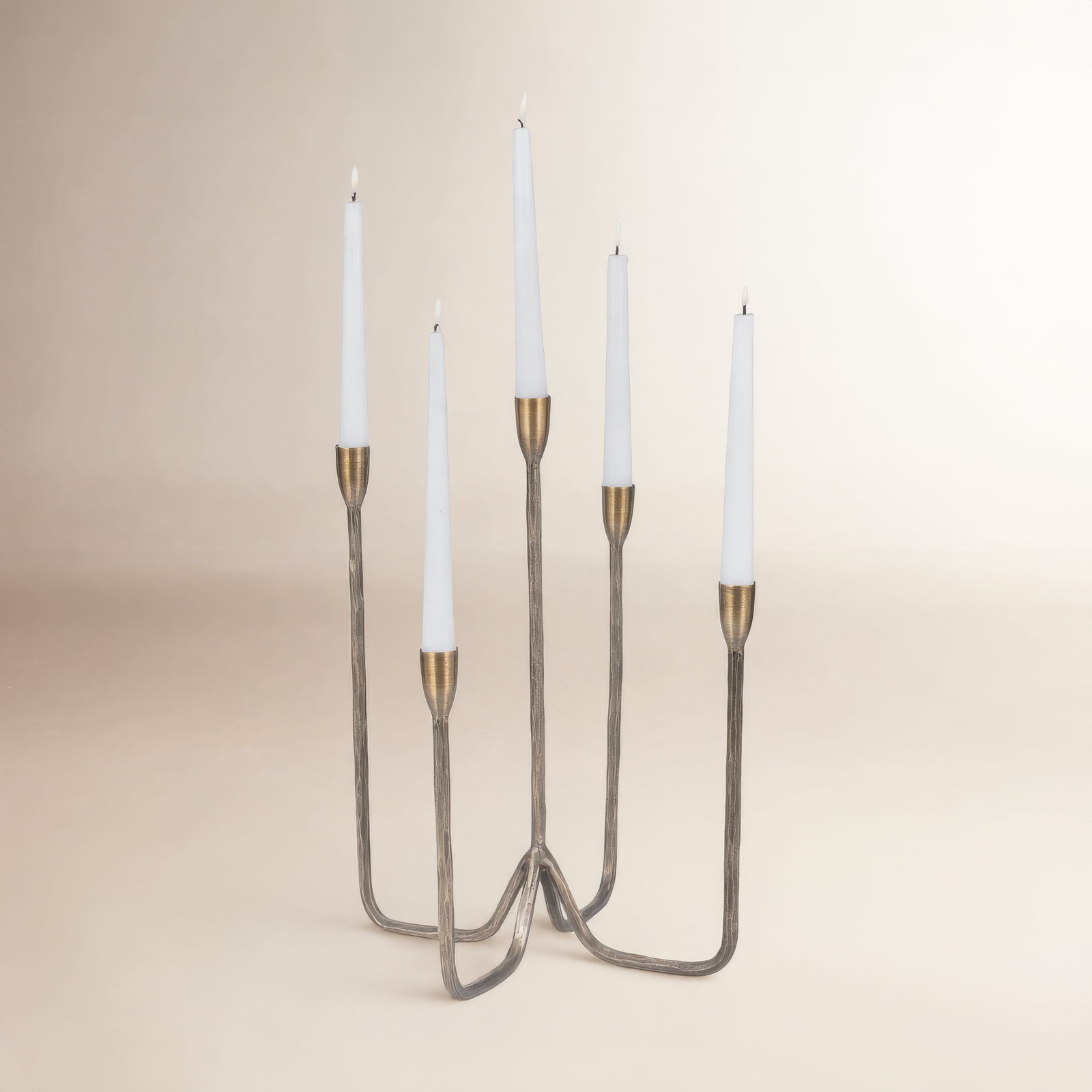 16" Forged 5-Taper Candle Holder, Black, Gold