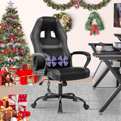 Inbox Zero Adjustable Ergonomic Faux Leather Swiveling PC & Racing Game Chair in Black by Inbox Zero