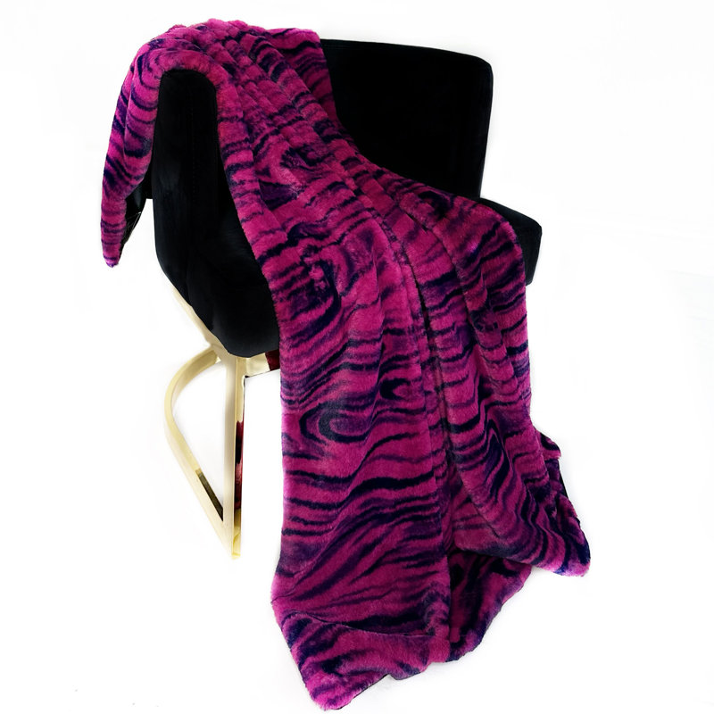Couverture en fausse fourrure, L 90 po x L 90 po, Rose/noir