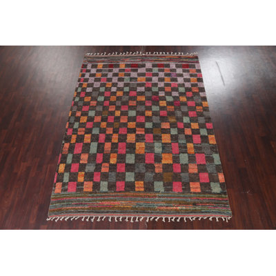 Tapis à carreaux oriental marocain noué à la main 8 x 11