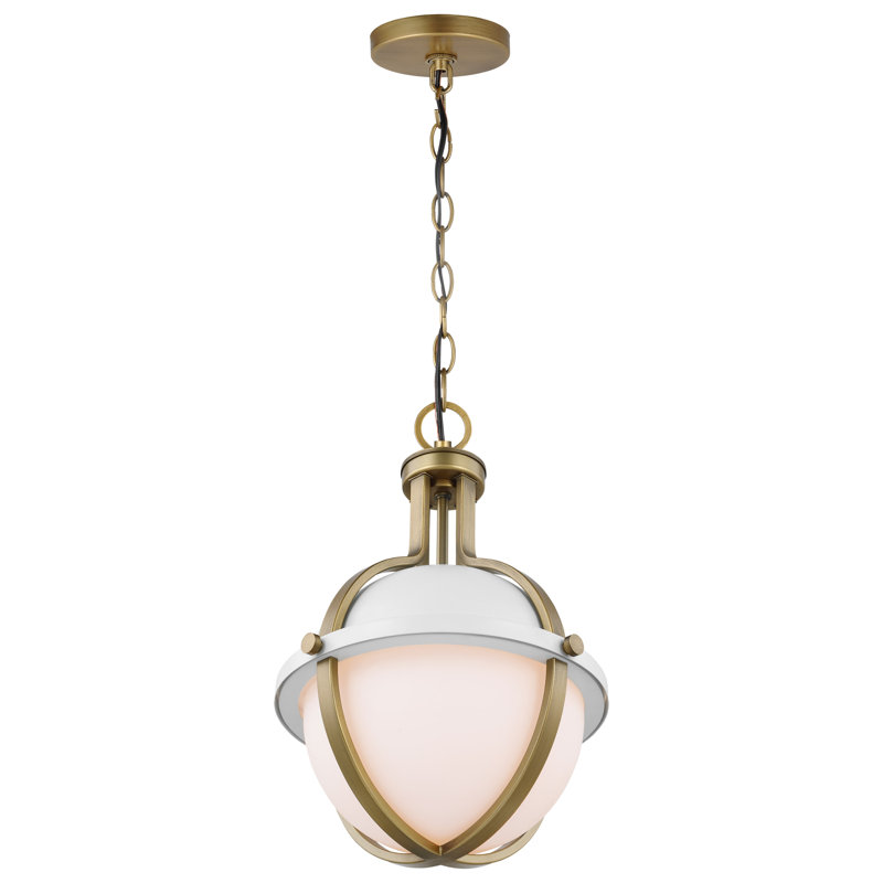 Luminaire suspendu en forme de globe à 1 lumière Ainoras, Blanc mat, Blanc opale