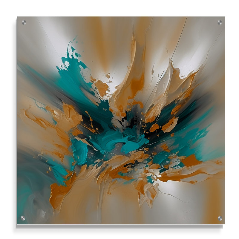 Encre jaune et turquoise jaune, art abstrait acrylique, H 36 po x l 36 po
